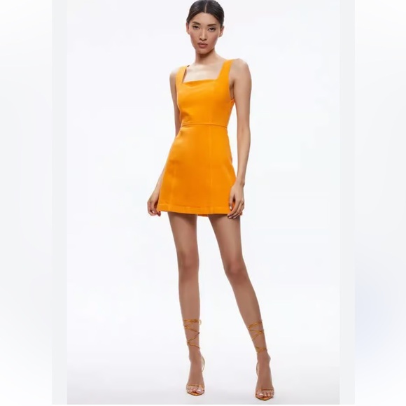 Alice + Olivia Dresses & Skirts - Alice + Olivia Ramsey square neck A-line mini dress in orange stretch denim
